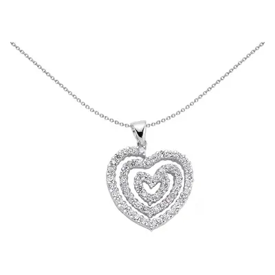 Jewelco London Ladies Sterling Silver Cubic Zirconia Love Heart Spiral Pendant Necklace inch - G