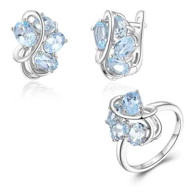 (blue, us ring size 7#) Jewelry Set Kits Sterling Silver Clasp Earrings Women Rings 7ct Natural 