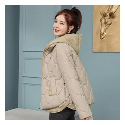 (khaki, XXL) Winter New Warm And Thickened Hooded Coat Short Down Coat Women&apos;s Coat