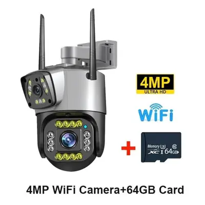 (4MP WiFi 64G Card) New 8mp 4k Dual Screen Camara 4g/wifi Ip Camera Monitor Smart Home Outdoor W