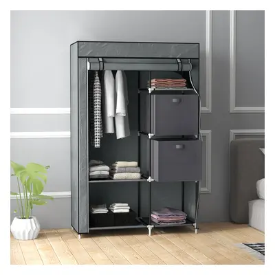 HOMCOM Fabric Portable Wardrobe with Fabric Drawers, Hanging Rail, Grey