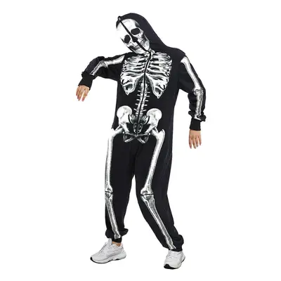 (M, Style 3) Halloween Skeleton Costume for Men Women,Front and Back Print with Zip Up Mask