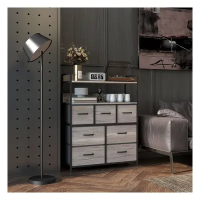 HOMCOM Bedroom Chest of Drawers Drawer Dresser w/ Shelves, Grey Wood Effect