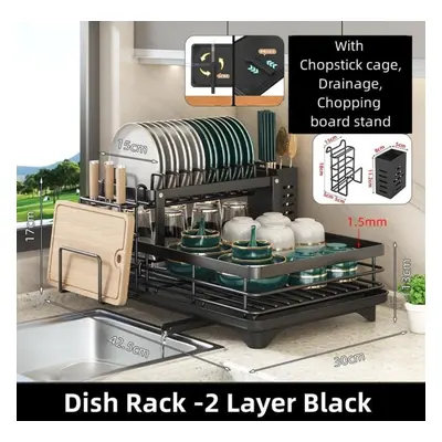 (black, Layers Set) Kitchen Organizer Dish Drying Rack Bowls Knife Fork Pot Lid Utensils Storage