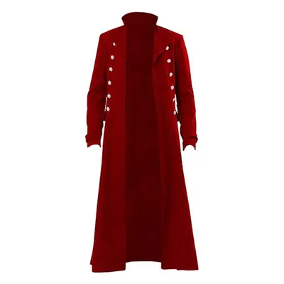 (red, M) Medieval Steampunk Retro Gothic Coat Windbreaker Jacket Victorian Uniform Long Section 