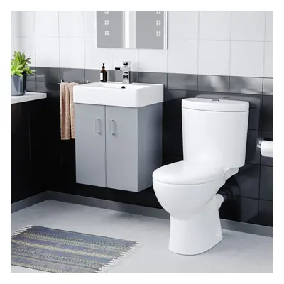 Nes Home 450mm Wall Hung Basin Vanity Unit Steel Grey and Close Coupled Toilet