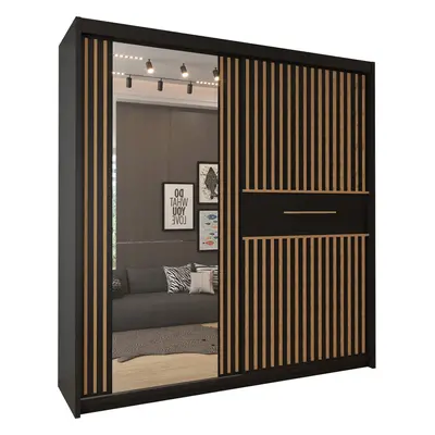 (Black/Votan Strip, 150cm) Modern Leiden Double Sliding Mirror Door Wardrobe