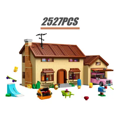 (2527PCS-no box) New Movie Series The Simpson Kwik-e-mart House Model Streetview Building