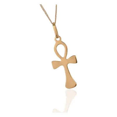 9ct Gold Plain Ankh Cross Pendant & Chain.