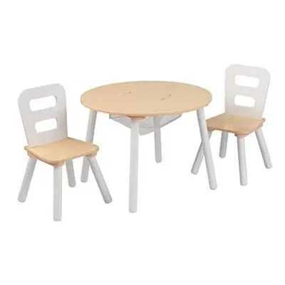 KidKraft Round Wooden Storage Table with Chairs Kids Children's Playroom/Bedroom Furniture, Natu