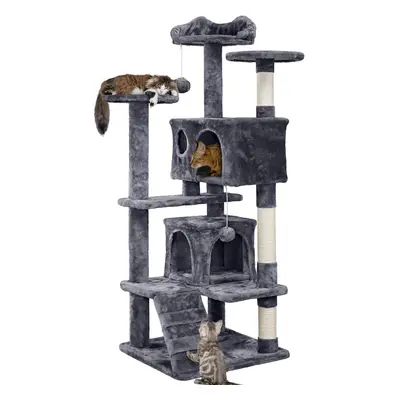 (138.5CM, Dark Grey) 138.5cm Cat Tree Tower Scratching Posts Multilevel Cat Climbing House with 