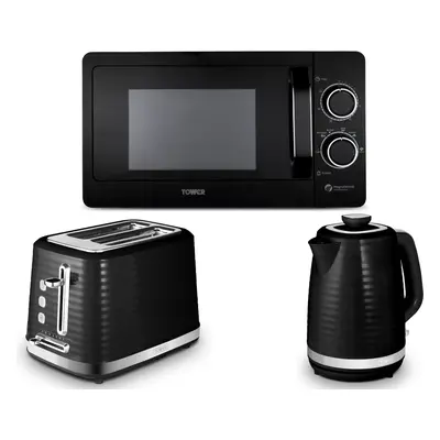 Tower Saturn Black Kettle, Slice Toaster & 800W Microwave Set