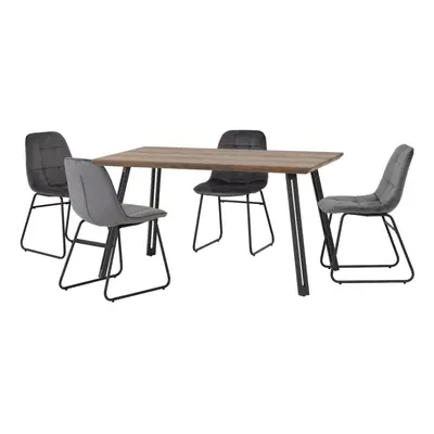 Quebec Straight Edge Dining Set Medium Oak Effect with Grey Lukas Chairs