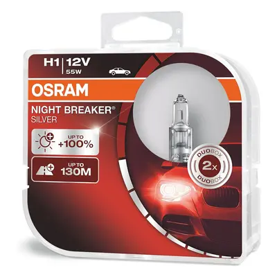 OSRAM NIGHT BREAKER SILVER H1, +100% more brightness, halogen headlamp, 64150NBS-HCB, 12V, passe