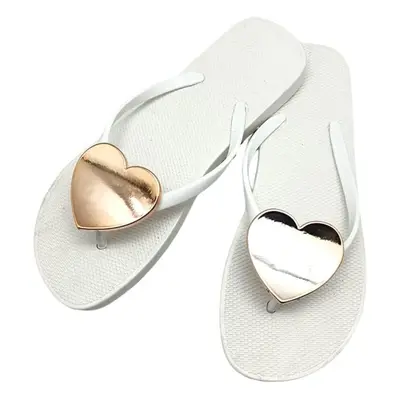 (6-7, White) Cute Heart Flip Flops Summer Shoes for Women Beach Sandals for Daily Beach Pool Wom