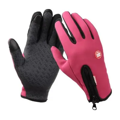 (Pink, M) Winter Sports Bike Skiing Touch Screen Windproof Fleece Gloves