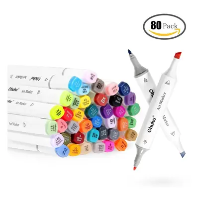 Ohuhu Colors Dual Tips Art Sketch Twin Marker Pens Highlighters with Carrying Case for Painting 