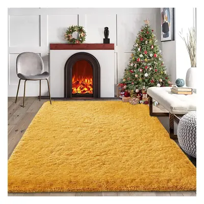 (Yellow Ochre, x cm (6ft 7" x 9ft 6")) Shaggy Thick Large Rugs Living Room Area Outdoor Indoor N