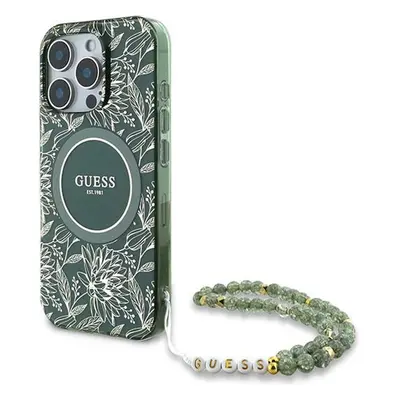 Guess IML Flowers Allover Electro and Pearl Strap Case with MagSafe for iPhone Pro 6.3" Green - 