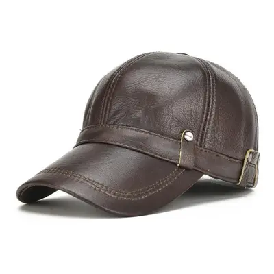 (dark brown, cm) Northwood Genuine Leather Baseball Caps Earflaps Snapback Hats Mens Winter Base