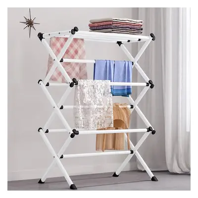 (white) Folding Drying Rack Metal Stand Hanging Saving Space Multifunction Home Laundry Clothes 