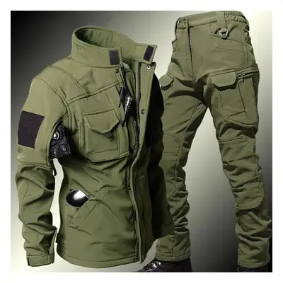 (green, M) Windproof Waterproof Biker Suit Men Jacket Pants Sets Winter Shark Skin Soft Shell Un