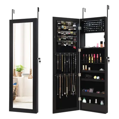 Wall-mounted Jewelry Storage Cabinet Door Hanging Armoire w/ Full Mirror