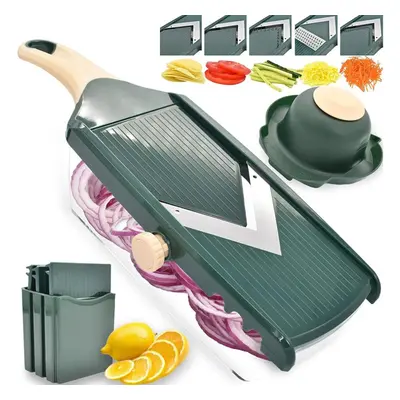 (green) Adjustable Mandoline Food Slicer For Kitchen,ultra Sharp V-blade Vegetable Slicer With C