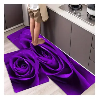 (160*200cm) 1pcs Purple Rose Pattern Kitchen Mat, Non-slip Oil-proof Waterproof Area Rug Floor M