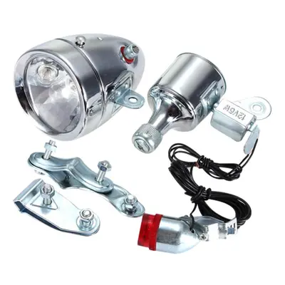 (silver) 12v 6w Bicycle Motorized Bike Friction Generator Headlight Tail Light Kit