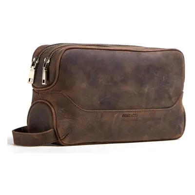 (coffee) Contact&apos;s Crazy Horse Cow Leather Men&apos;s Toiletry Bag