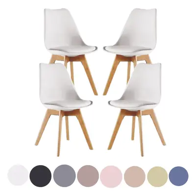 (White, Set of 4) Lorenzo Dining Chair, Plastic Chair with Leather Cushions for Dining Room Kitc