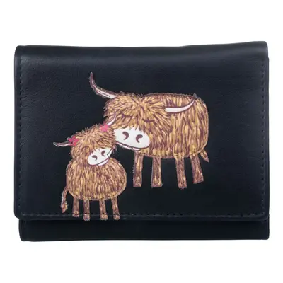 (Black) Highland Cow Leather RFID Small Trifold Purse