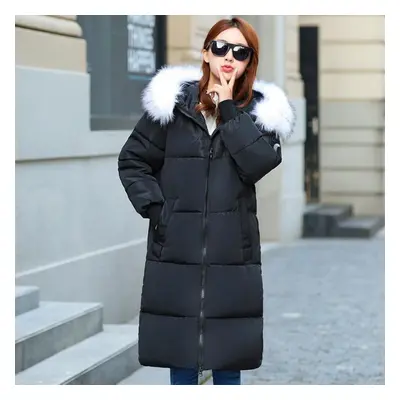 (black, XXL) Xl-7xl Plus Size Women Winter Thernal Jacket Overcoat Fur Collar Long Parkas Hooded