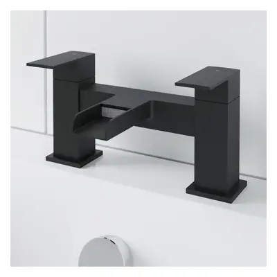 Modern Bath Mixer Waterfall Tap Twin Lever Black Finish Hot Cold Bathroom Filler