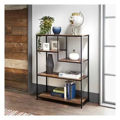 New Tromso Display Shelf Black Metal Base with a Rustic Oak Finish Top