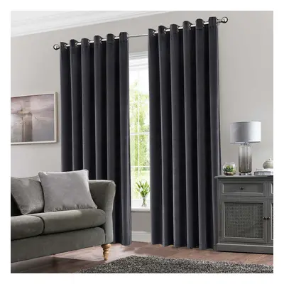 (Charcoal, 90" x 90" (228cm x 228cm)) Thick Heavy Velvet Curtain PAIR Eyelet Ring Top Fully Line