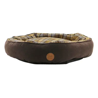 Ancol Brown and Blue Tartan Donut Dog Bed Soft Machine Washable Non Slip Base Pet Puppy Cushion 