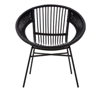 Interiors by Premier Comfortable Black Natural Rattan And Iron Black Arm Chair, Stylish Outdoor 