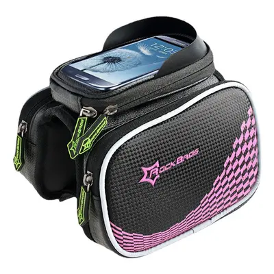 (Pink, M) Bicycle Front Tube Bag Pannier Smartphone Bag Saddle Bag