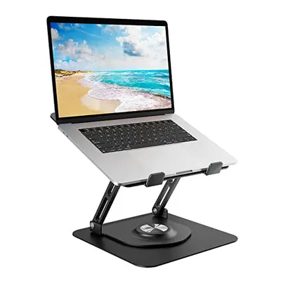 Swivel Laptop Stand for Desk, Adjustable Height Aluminum Computer Stand with Rotating Base, Fold