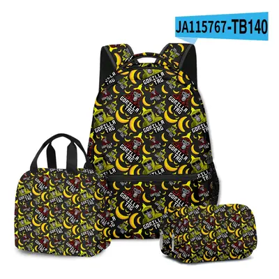 (05-3Pcs Set) 3D Gorilla Tag School Backpack Rucksack Lunch Bag Pencil Case 3Pcs Set Gift