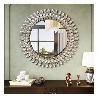 Kelly Miller Round Jeweled Decorative Mirror for Wall Inch Modern Bathroom Wall Mirror Luxury Va