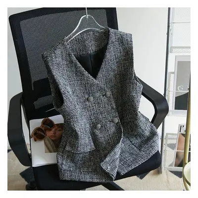 (grey, XXL) Chic And Trendy Vintage Style Double-breasted Vest Jacket For Women, Ideal For Every