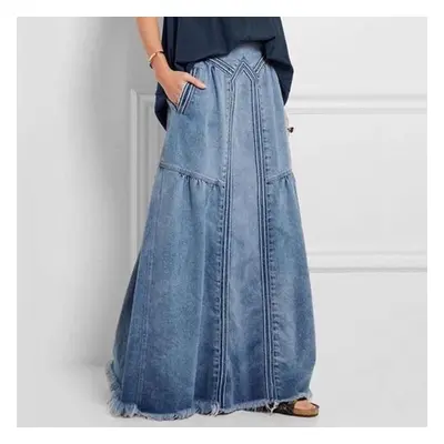 (light blue, 3XL) Plus Size Women Spring And Autumn Fashion Skirt Solid Color High Waist Casual 