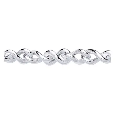 Jewelco London Rhodium Plated Sterling Silver Twisted Figure Infinity Link Chain Bracelet 10.5mm