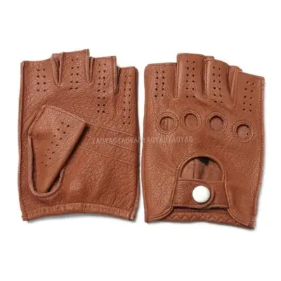 (as the picture, XL) High Quality New Half Finger Men Genuine Leather Gloves Goatskin Gloves Fas