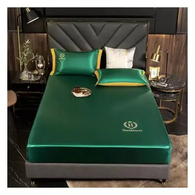 (green, 200*220cm) Summer Luxury Imitated Satin Silk Bed Sheet Solid Color Bedding Mattress Cove