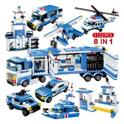 (PX135) 8in1 Swat City Police Helicopter Truck Car Building Blocks City Police Station Bricks Ki