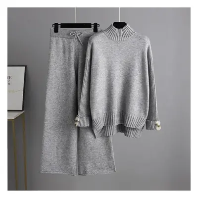 (gray, OneSize) Autumn Winter Knitted Suits Women&apos;s Half Turtleneck Thickened Oversized Swe